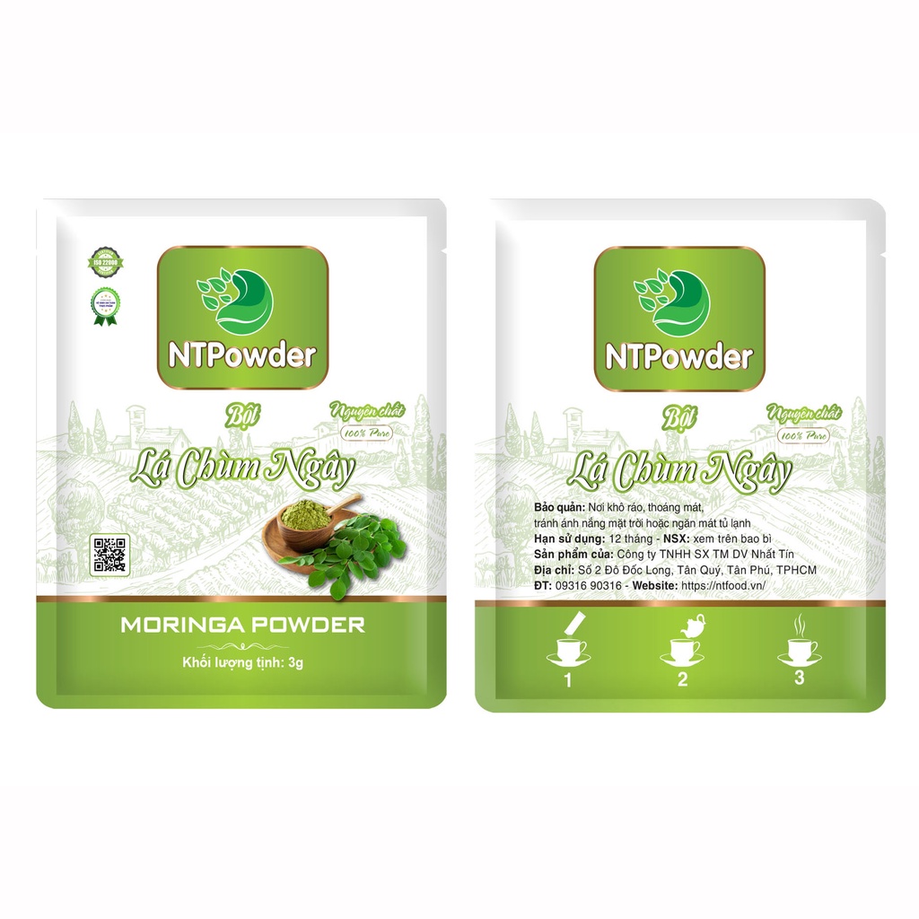 [Hộp 20 gói x 3g] Bột Lá Chùm Ngây sấy lạnh nguyên chất NTPowder 60g - Nhất Tín Food