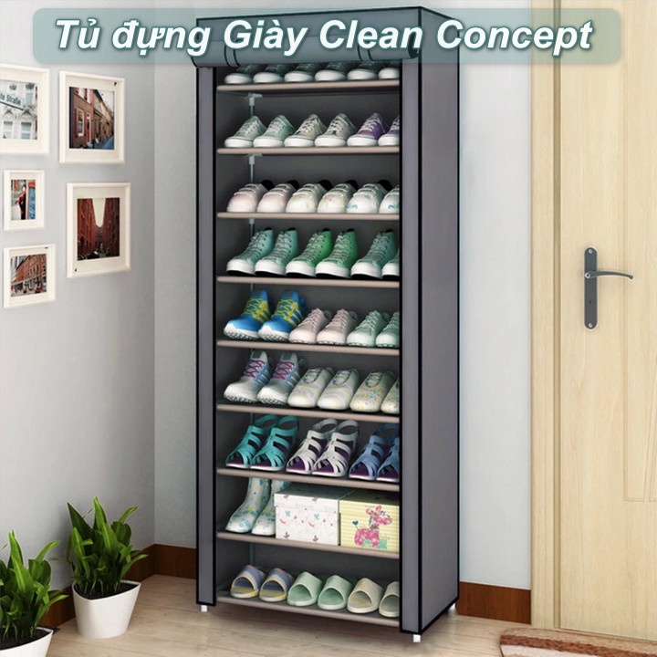 Tủ đựng Giày 10 tầng 9 ngăn Clean Concept ( Màu Xám ) thế hệ mới 2022