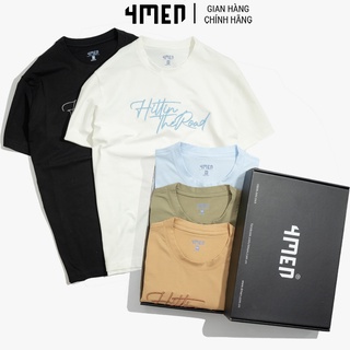 Áo thun nam cổ tròn đẹp 4MEN AT052 ngắn tay, thêu chữ nổi ấn tượng, vải cotton mềm mịn, thoáng mát