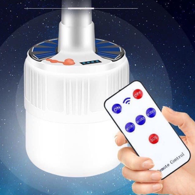 Bóng đèn sạc 80W tích điện năng lượng mặt trời phi 115mm siêu sáng 4 chế độ - Kèm remote + cục