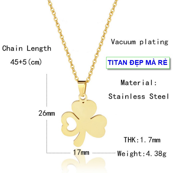 Dây chuyền màu vàng kiểu mới nữ titan mặt nơ cỏ xinh xắn - Hàng titan vàng 18k sáng bóng đẹp - Cam kết 1 đổi 1 nếu đen