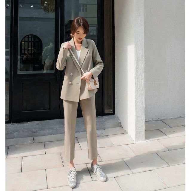 (Hàng Đẹp CC)Ảnh thật 5 hình cuối-Set áo blazer kèm quần Tây thời trang cao cấp Ulzzang