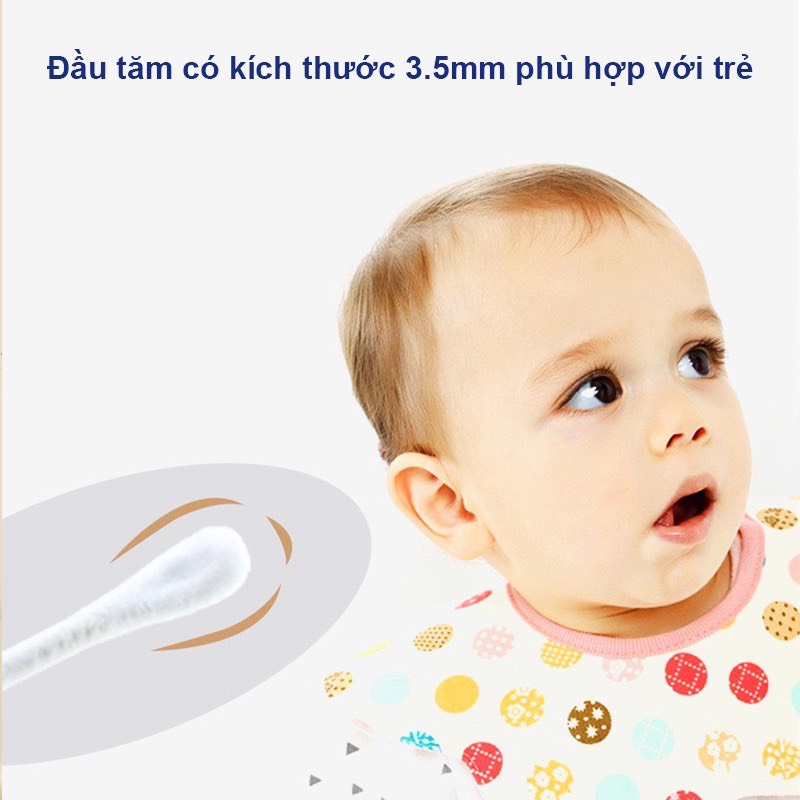 Tăm bông trẻ em, tăm bông sơ sinh ngoái tay cho bé chuyên dụng hộp 400 que Misuta cao cấp