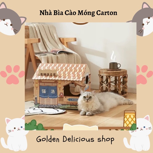 Ngôi Nhà Cào Móng Bìa Carton Cho Mèo - Đồ Chơi Cào Móng Kiêm Ổ Mèo - Mèo Cực Thích - Kích Thước Lớn - Thiết Kế Dễ Thương