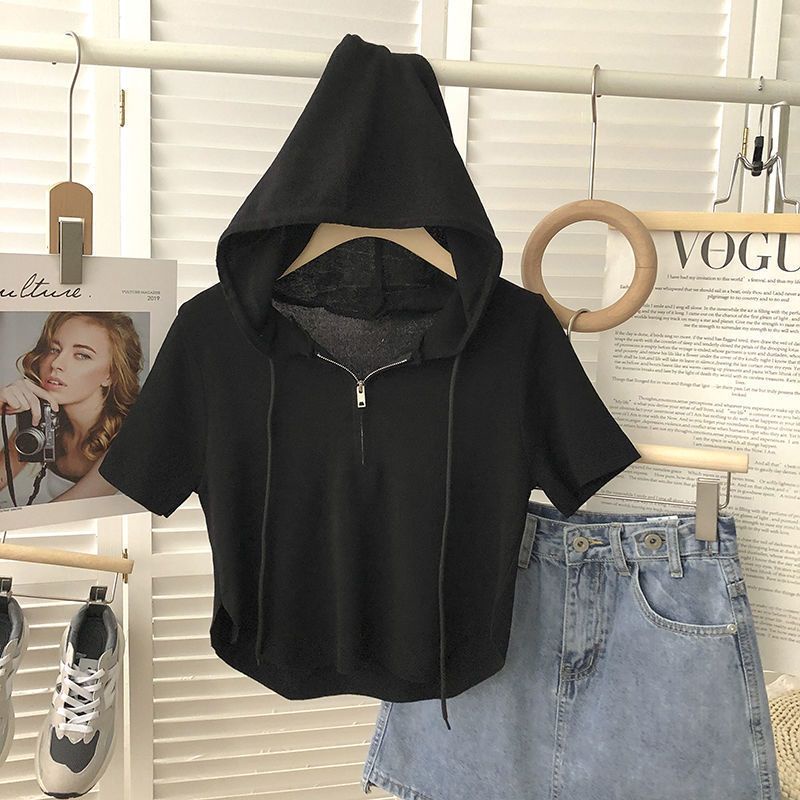 Áo Dệt Kim Tay Ngắn Có Mũ Trùm Thời Trang Mùa Hè Phong Cách Hàn Quốc Cho Nữ