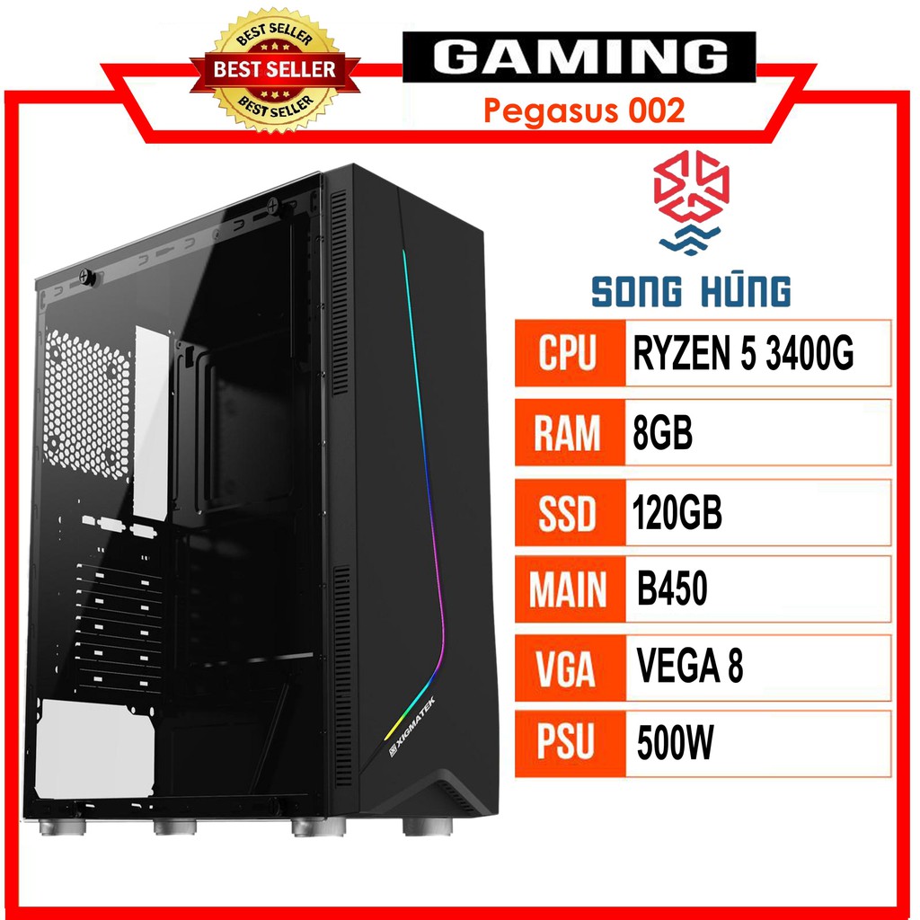 Máy bộ PC GAMING Pegasus 002 (R3-3400G/B450/8GB RAM/120GB/500W)