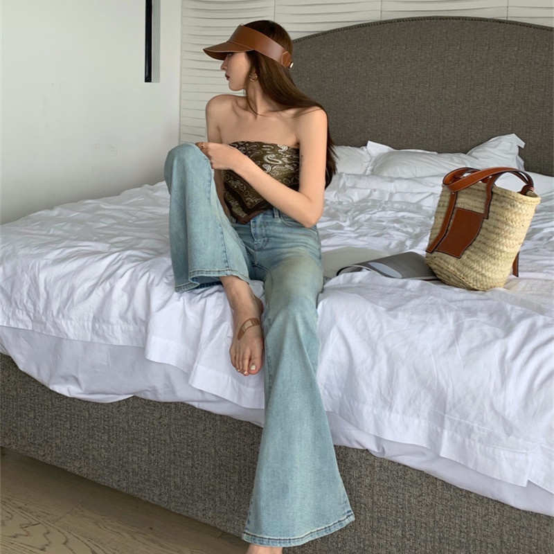 Quần Jeans Nữ Lưng Cao Ống Loe Thời Trang