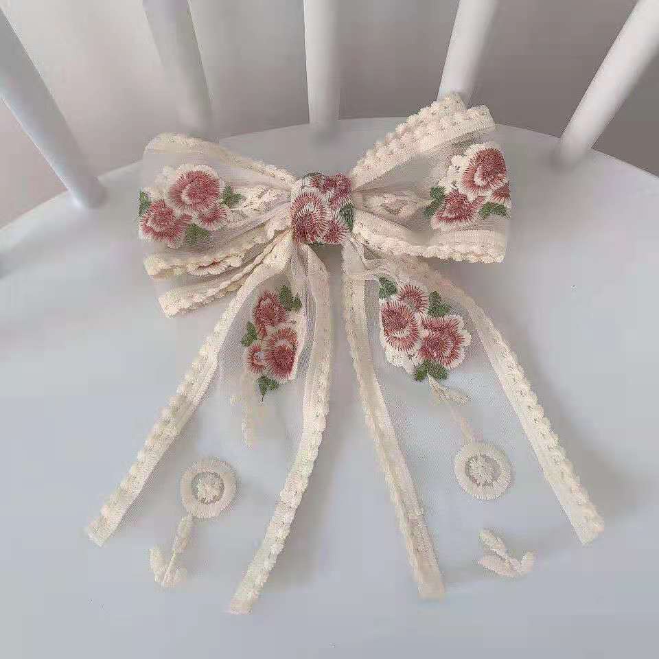 Kẹp Tóc Nơ Thêu Hoa Hồng Ngoại Cỡ Dành Cho Bé Gái 2022