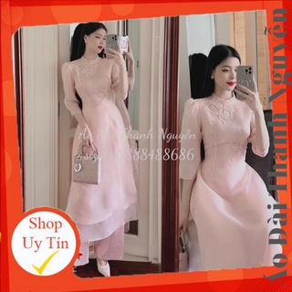 Áo Dài Cách Tân nữ voan tơ 4 tà đính đá