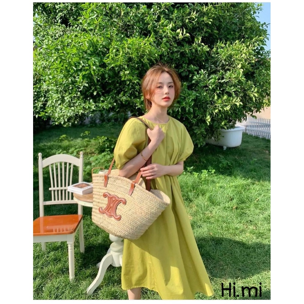Đầm dài maxi dáng rộng suông tay dơi màu cốm siêu xinh mặc thoải mái, bầu bì diện vô tư | BigBuy360 - bigbuy360.vn