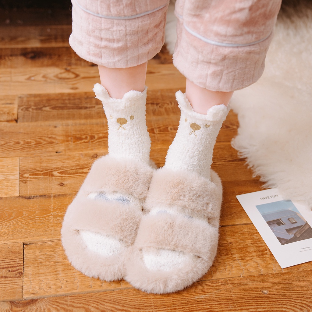 1 Đôi Tất Lông Cừu San Hô Giữ Ấm Hình Hoạt Hình Đáng Yêu