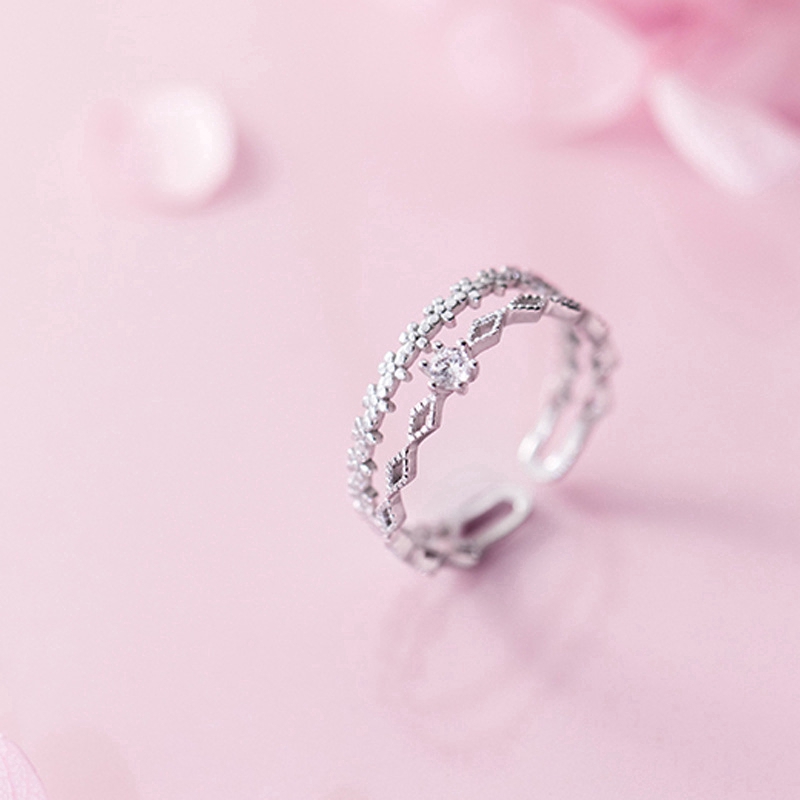 Kim Cương Bông Hoa Mở Nhẫn Diamond Zircon Flower Open Ring Women Jewelry
