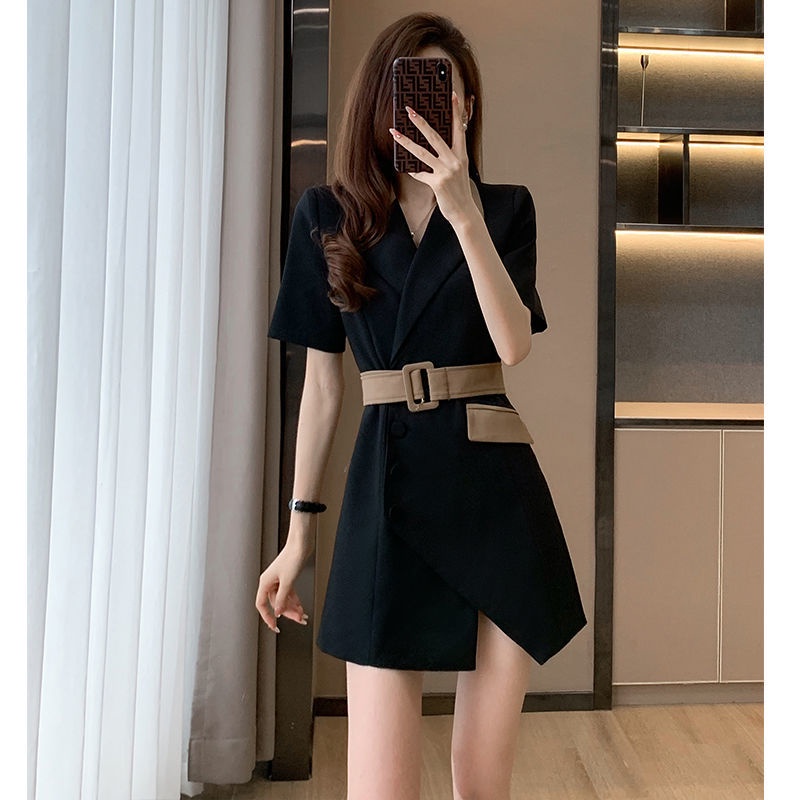 2022 summer new women's French style dress women's summer senior designer single-breasted suit dress