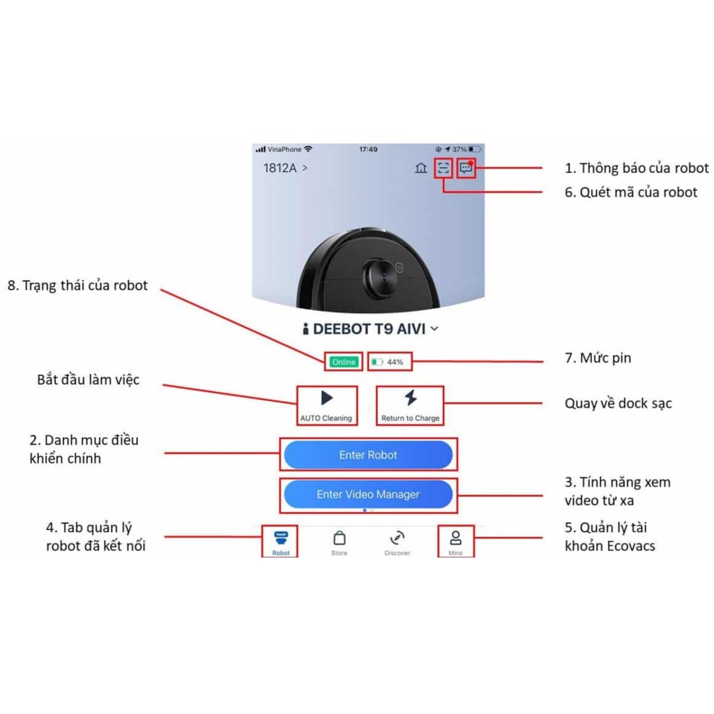 Robot hút bụi lau nhà Ecovacs Deebot T9 aivi Plus (T9 aivi +)