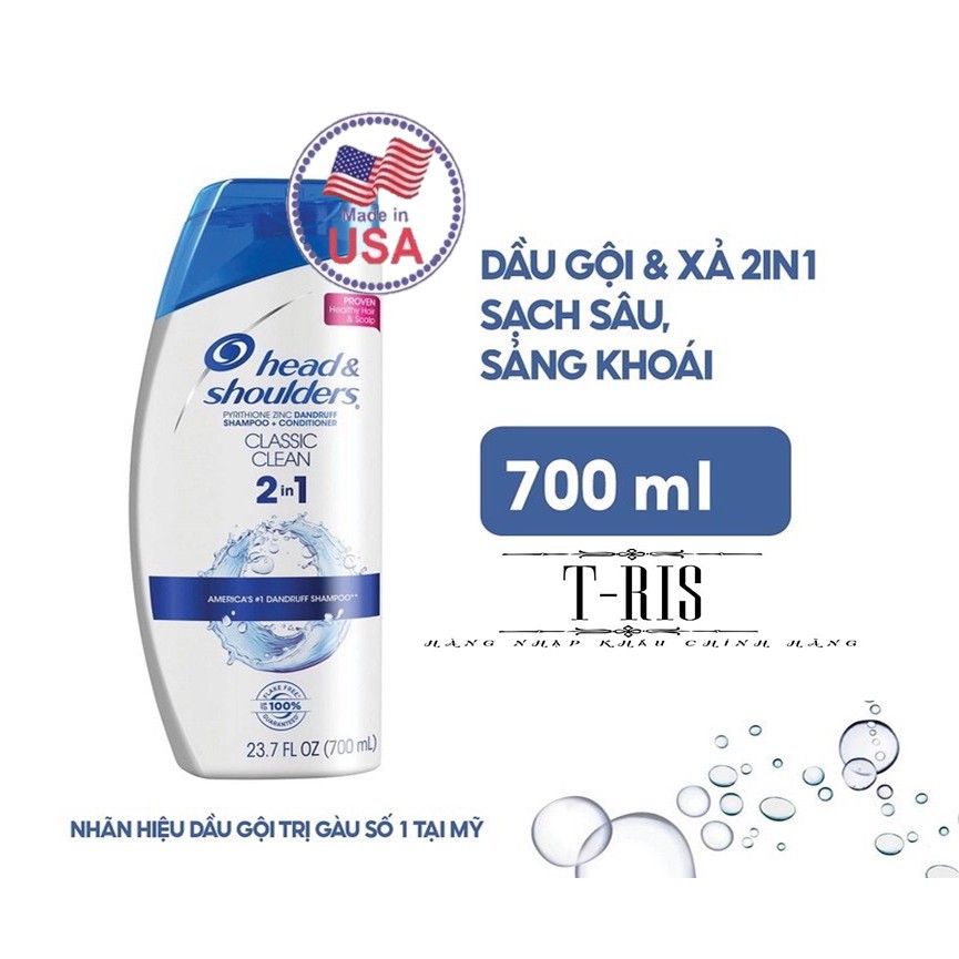 [USA] Dầu gội xả 2in1 sạch gàu Head &amp; Shoulders Mỹ 700ml- NHẬP KHẨU CHÍNH HÃNG MỸ - T-RIS SHOP