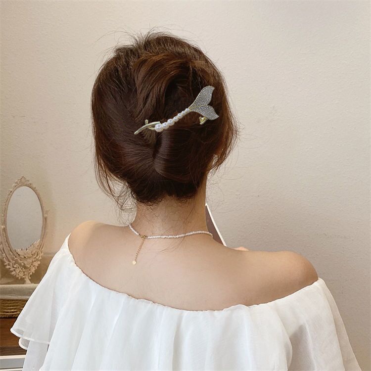 Kẹp tóc HAIMEIKANG hình nơ đính ngọc trai thời trang Hàn Quốc