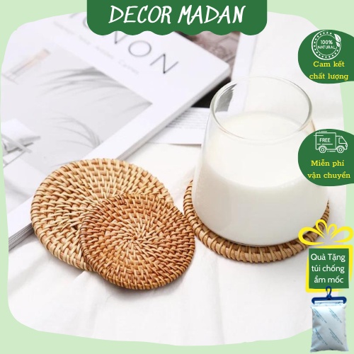 Tấm Lót Ly , Lót Cốc Đan Mây Tre Cách Nhiệt, Chống Xước Hàng Loại 1 - MADAN