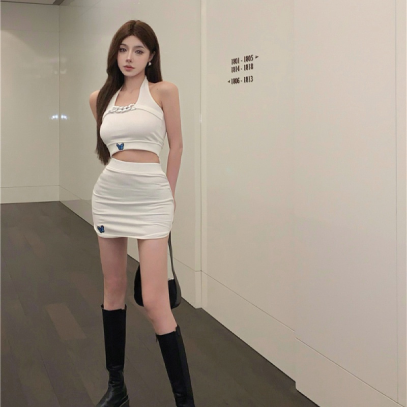 Bộ Áo Crop Top + Chân Váy Xẻ Tà Thời Trang Mùa Hè Gợi Cảm Cho Nữ