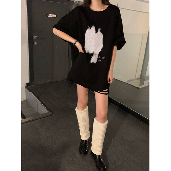 Áo thun IELGY ngắn tay dáng suông rách dễ phối đồ thời trang cho nữ