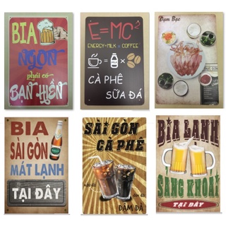 (20x30cm) Tranh thiếc trang trí tường chủ đề ẩm thực Việt Nam: cafe, bánh mì, cơm tấm, ăn nhậu,... decor quán phong cách