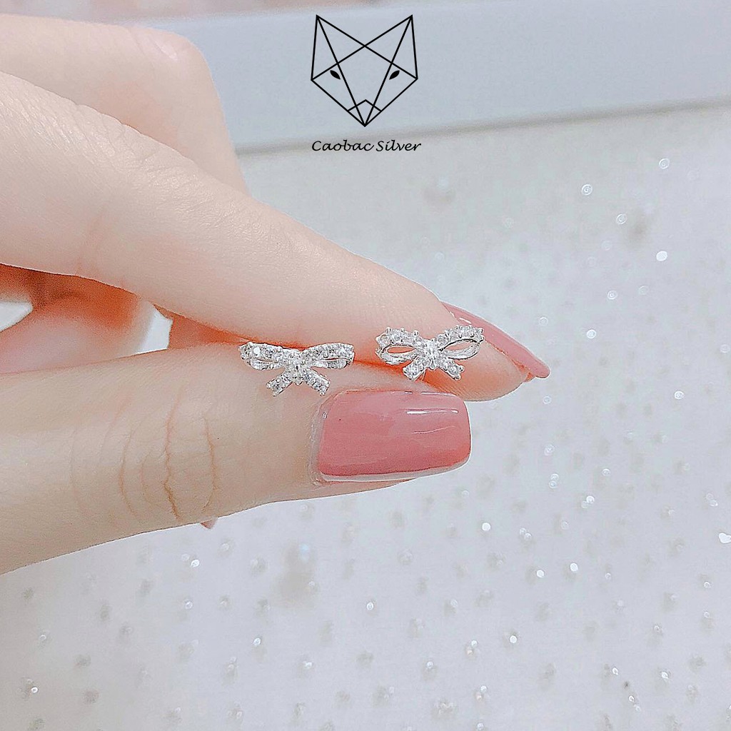 Khuyên Tai Bạc Nữ S925 CaoBac Silver Hình Nơ Đá Lấp Lánh Cho Bạn Gái Thanh Lịch K04