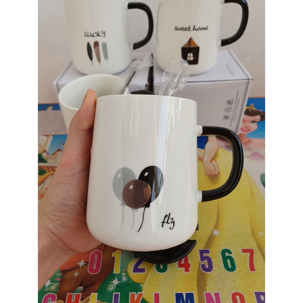 Ly cốc sứ cao cấp có nắp và thìa thông điệp Tiếng Anh dung tích 420ml | BigBuy360 - bigbuy360.vn