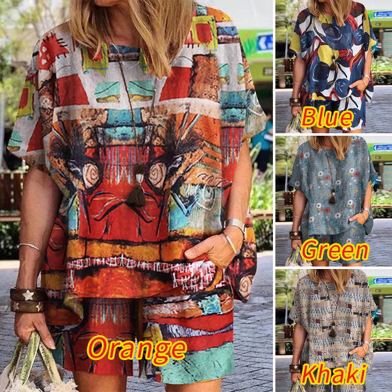 Set đồ ZANZEA gồm áo thun ngắn tay cổ tròn và quần short thời trang cho nữ