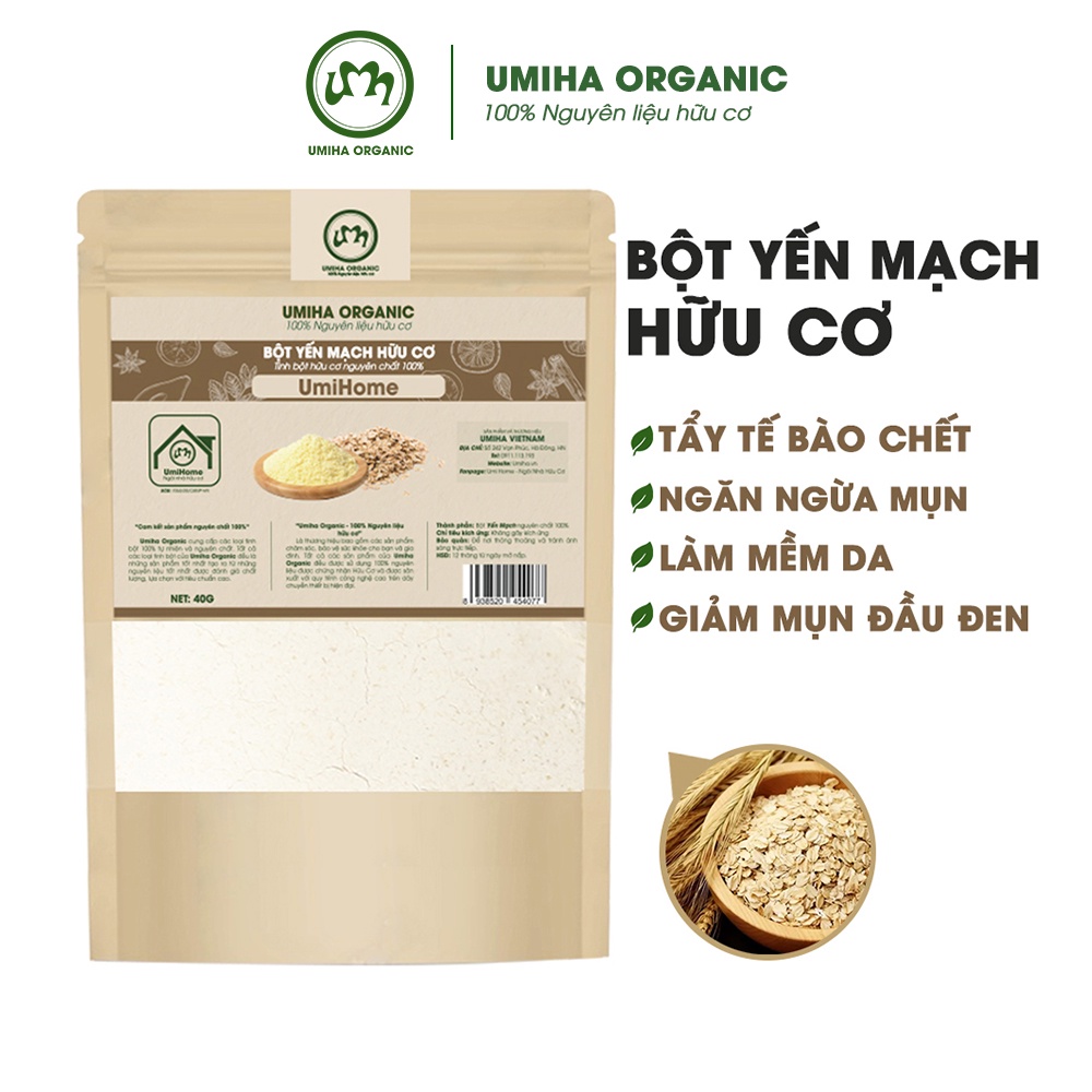 Bột Yến Mạch hữu cơ UMIHOME nguyên chất 40G -  Đắp mặt dưỡng da tươi sáng, trắng da, chống nám, giảm thâm mụn