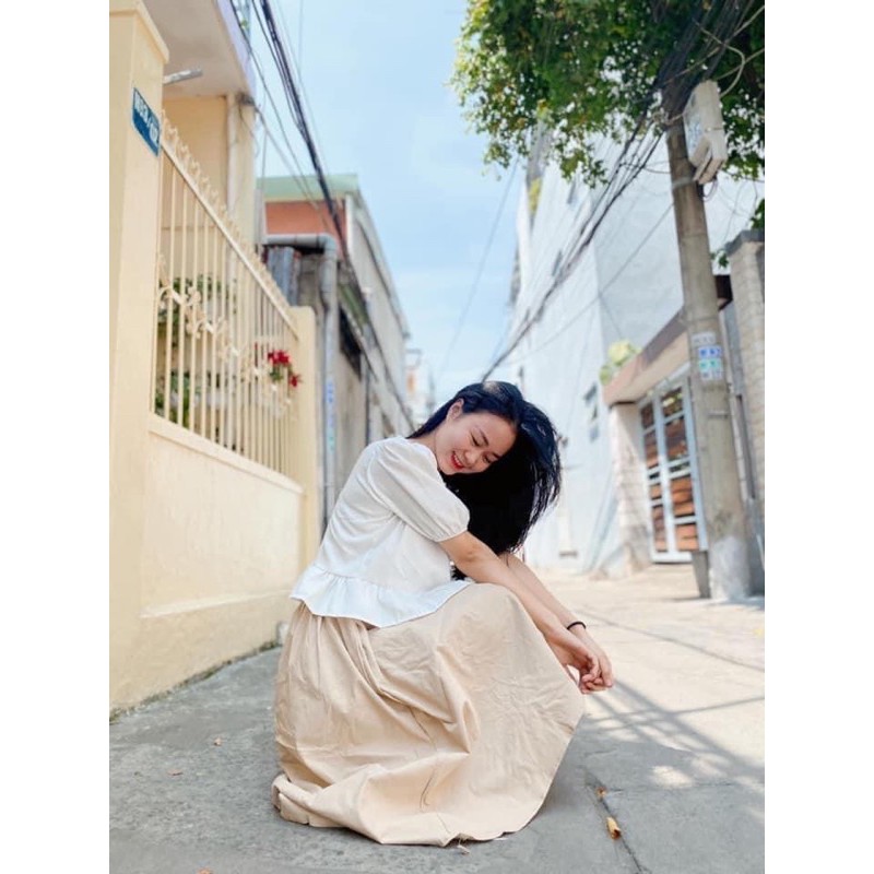 Áo croptop❤️Hình thật❤️Set áo crop trắng+ chân váy xoè