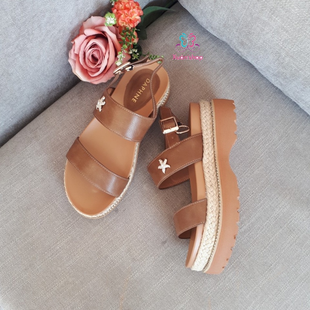 Giày sandal Daphne quai ngang, đế xuồng viền cói cao 5cm (size 35, 37)