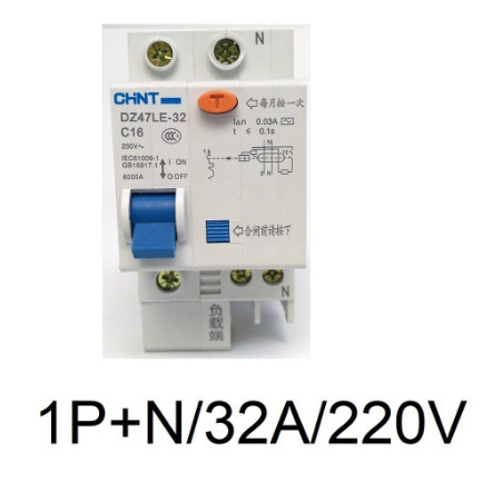 Át chống dò dòng ELCB chống giật điện RCBO cầu dao chống rò atomat aptomat chống giật 1P+N mã DZ47LE CHINT.