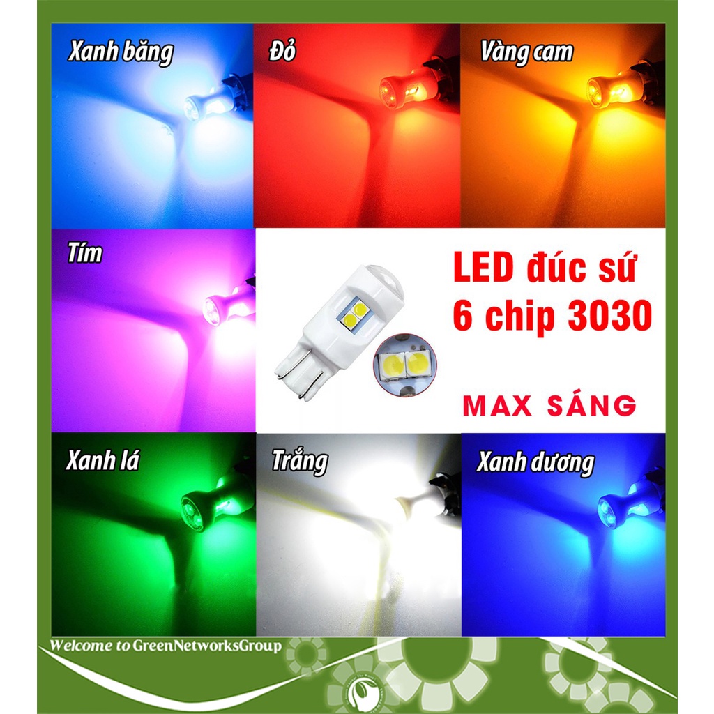 Đèn xi nhan LED T10 đúc sứ - xi nhan demi cho xe máy T10 6 Led DC 12V Greennetworks