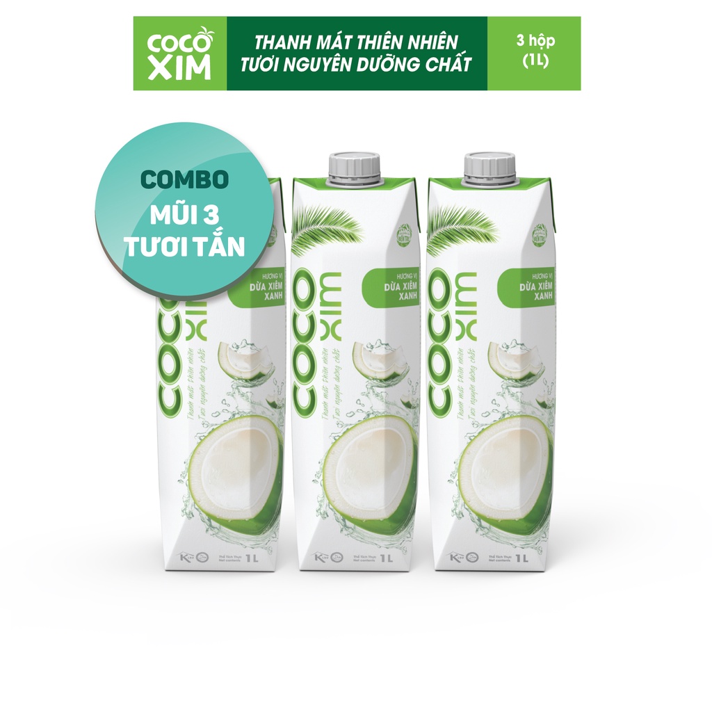 COMBO 3 MŨI TƯƠI TẮN- Dừa Cocoxim Xiêm Xanh/ Xiêm Sen 1000ml/hộp