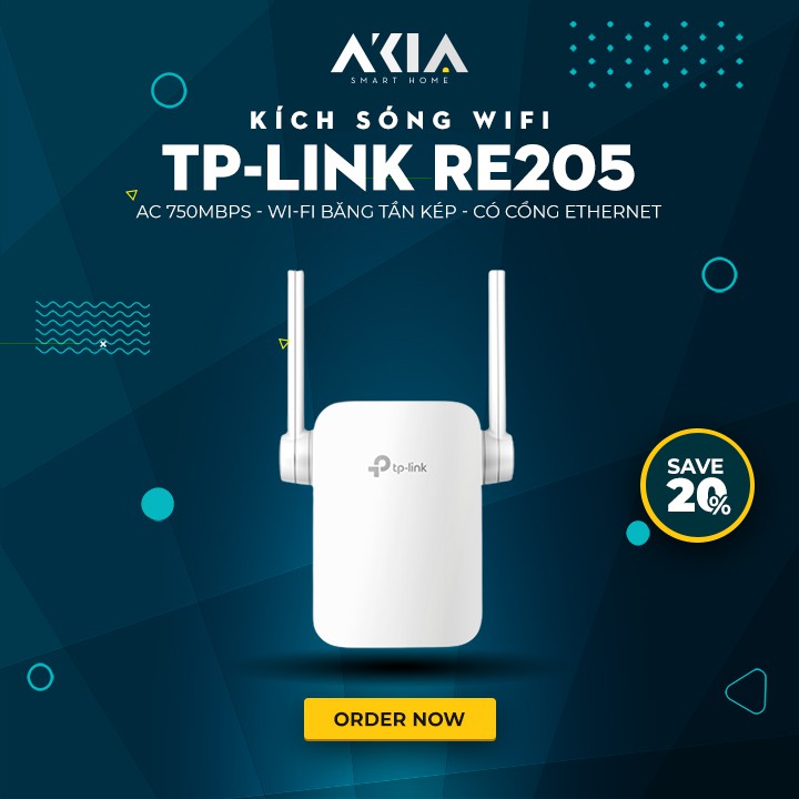 Bộ Kích Sóng Wifi Repeater Băng Tần Kép AC750 TP-Link RE205 - Hàng Chính Hãng