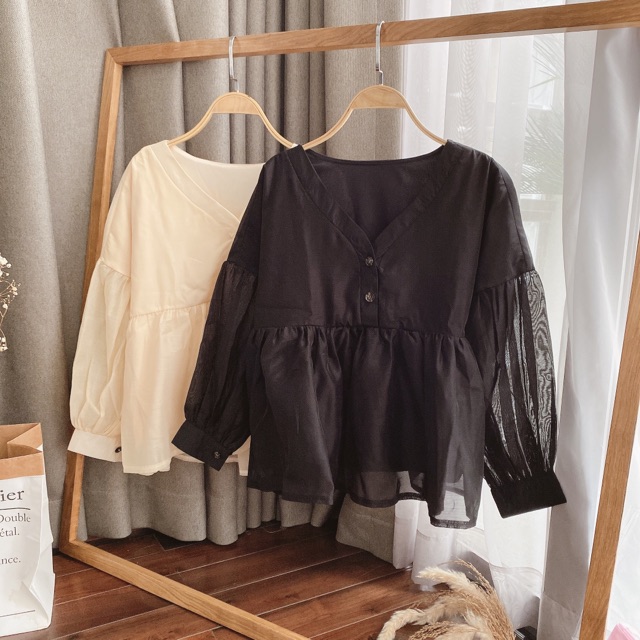 ÁO PEPLUM NÚT KEM - ĐEN