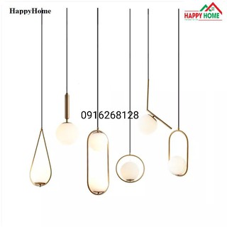 Đèn thả trang trí phong cách Bắc Âu thân vàng cầu đục D150