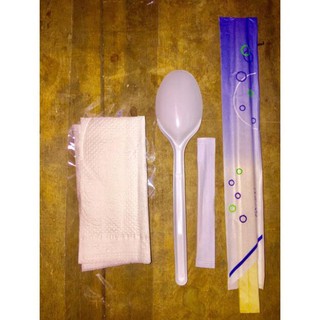 100 Combo Đũa - Thìa - Tăm - Giấy ăn (set đũa bọc giấy)