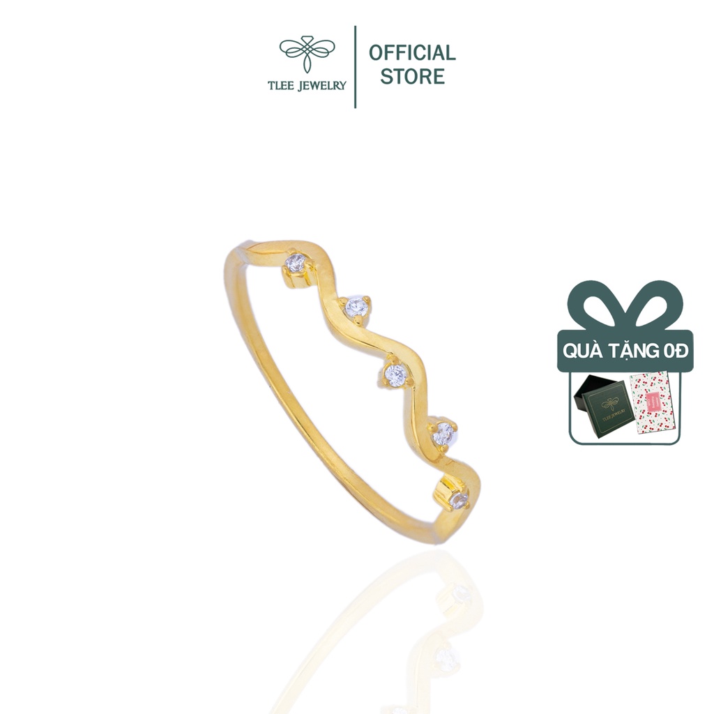 Nhẫn bạc nữ TLEE mặt sóng đính đá mạ vàng 14k cao cấp TleeJewelry A0127