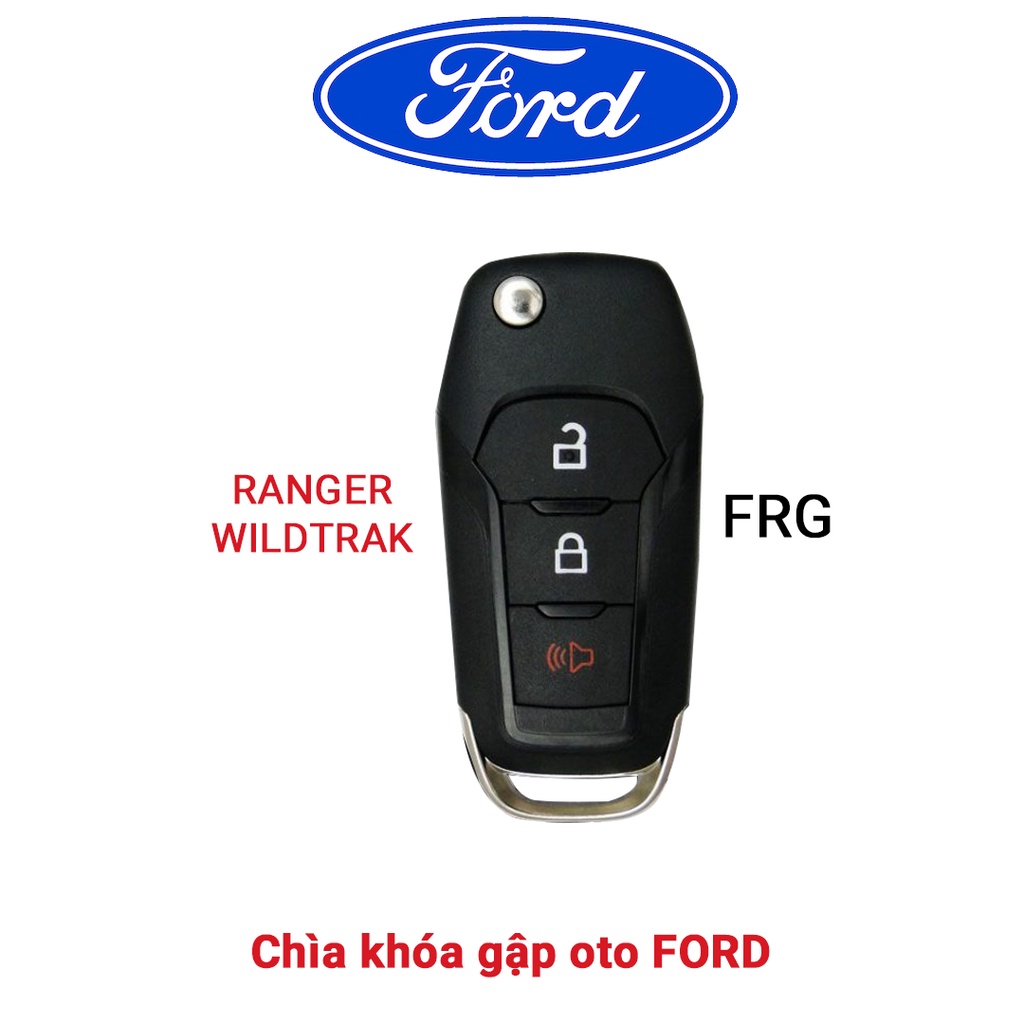 Bao da bọc chìa khóa smartkey ô tô Ford Ranger Wildtrak 3 nút bấm chìa gập khâu tay móc đen FRG
