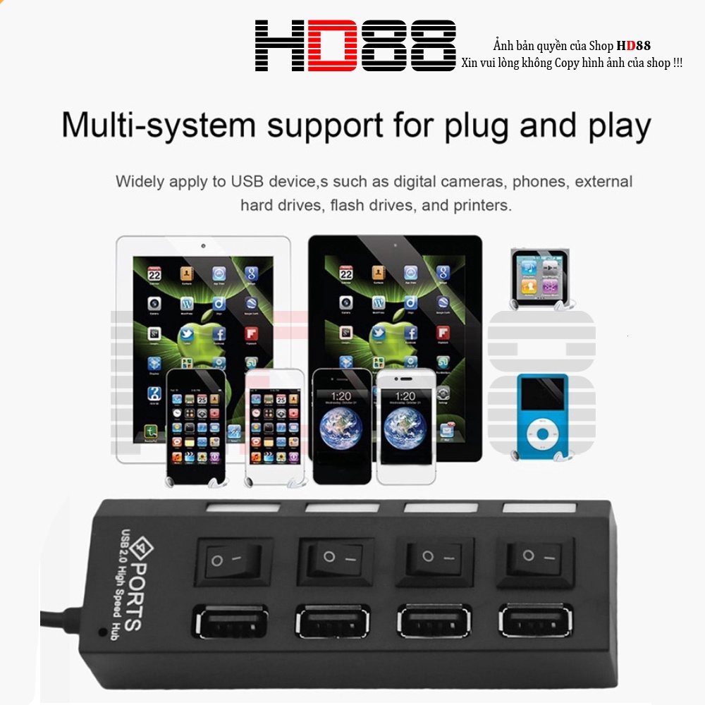 Bộ Hub Chia Cổng USB 2.0 Gồm 4 Port Model HB4 Có Công Tắc - A16