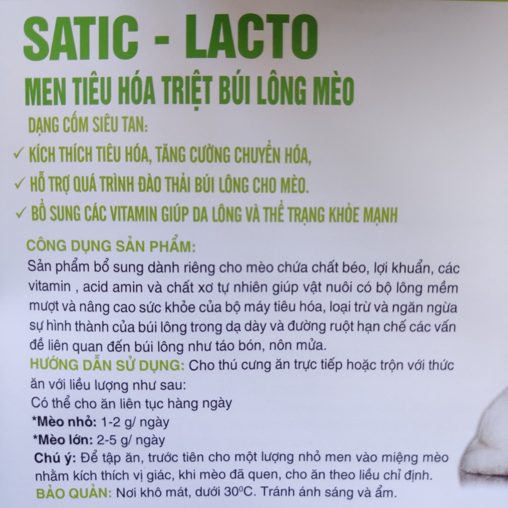 Cốm Dinh Dưỡng Cho Chó Mèo Triệt Búi Lông | SATIC LACTO 200GRAM