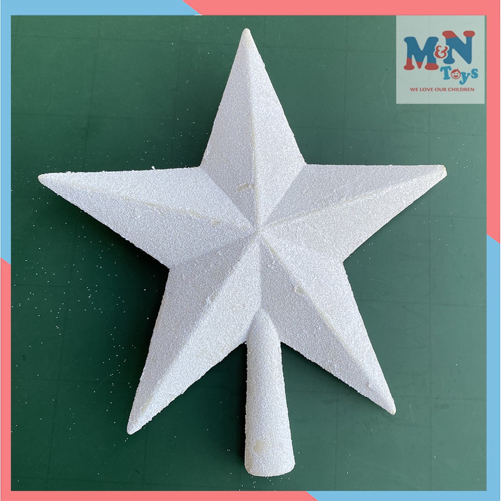 Ngôi sao trắng nhũ gắn đỉnh cây thông  trang trí Noel Giáng sinh Năm mới 24cm x 22cm