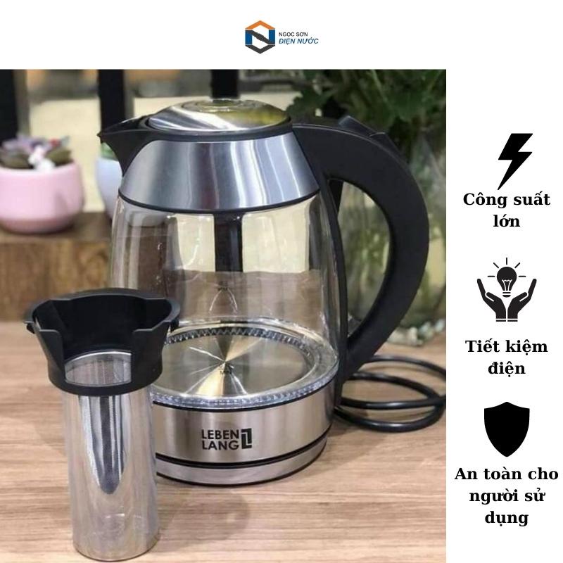 Ấm Siêu Tốc Có Đèn LED Kèm Lõi Lọc Trà Inox Lebenlang Dung Tích 1.8L Thiết Kế Hiện Đại Thuỷ Tinh