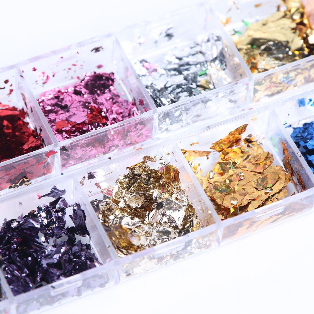 Hộp phụ kiện giấy lá nhôm sequin lấp lánh tráng gương dạ quang độc đáo 12 ngăn trang trí móng DIY