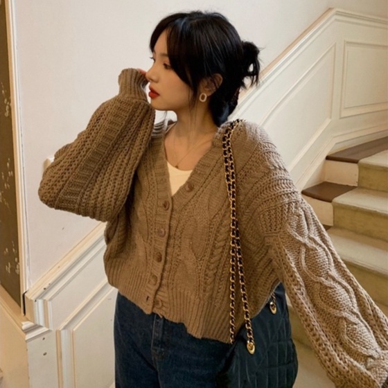 Porozi Áo khoác cardigan nữ tay dài dáng ngắn thời trang phong cách Hàn Quốc