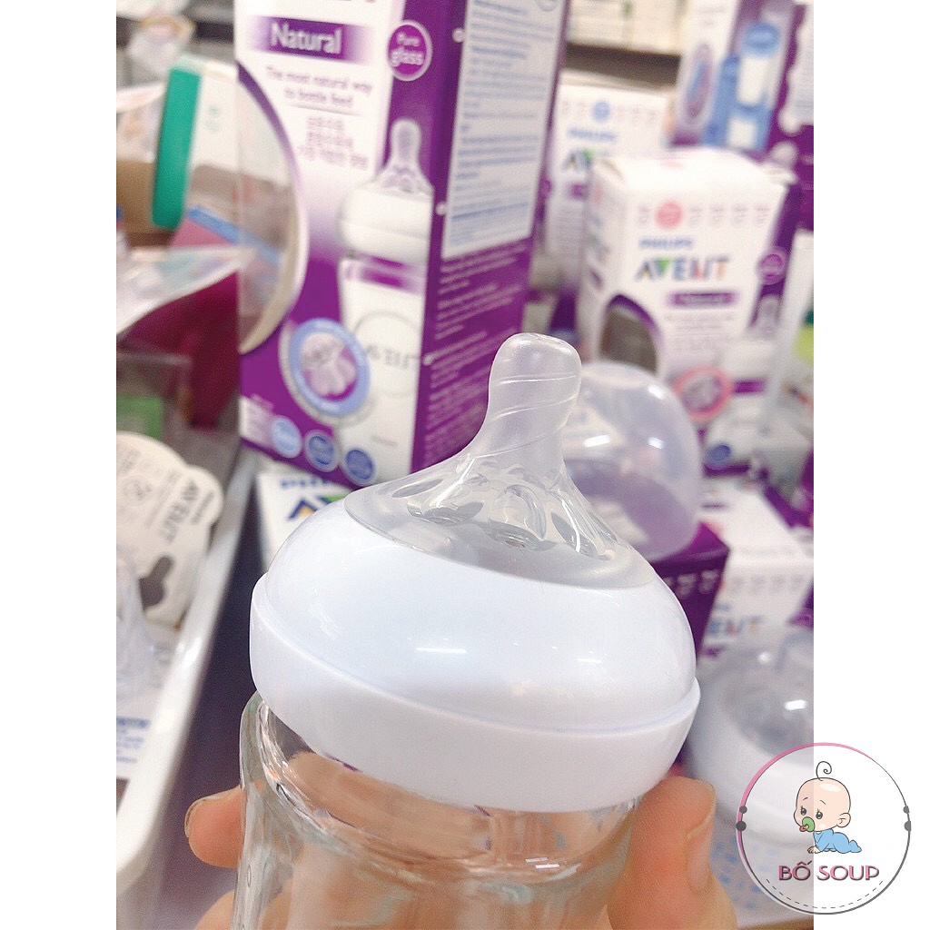 Bình Sữa Avent Natural Thuỷ Tinh 120 240ml [Được chọn núm 1 -&gt; 5][Cam kết chính hãng]