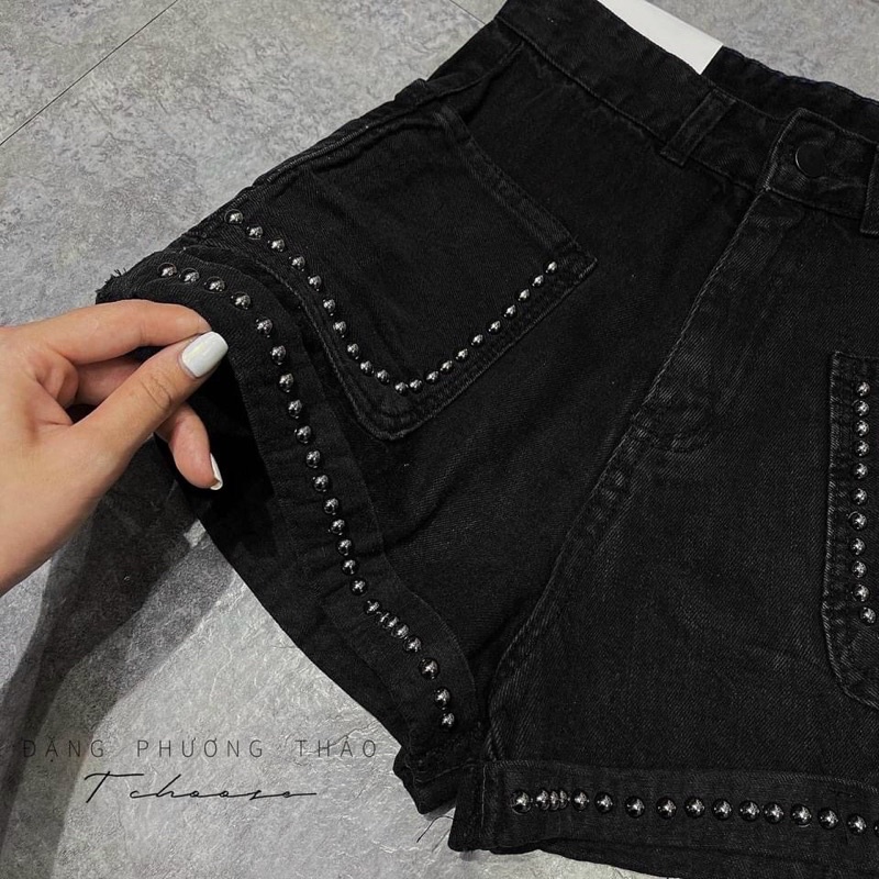 SHORT JEANS GIÃN ĐÍNH ĐINH TÁN - jeans co giãn ảnh thật