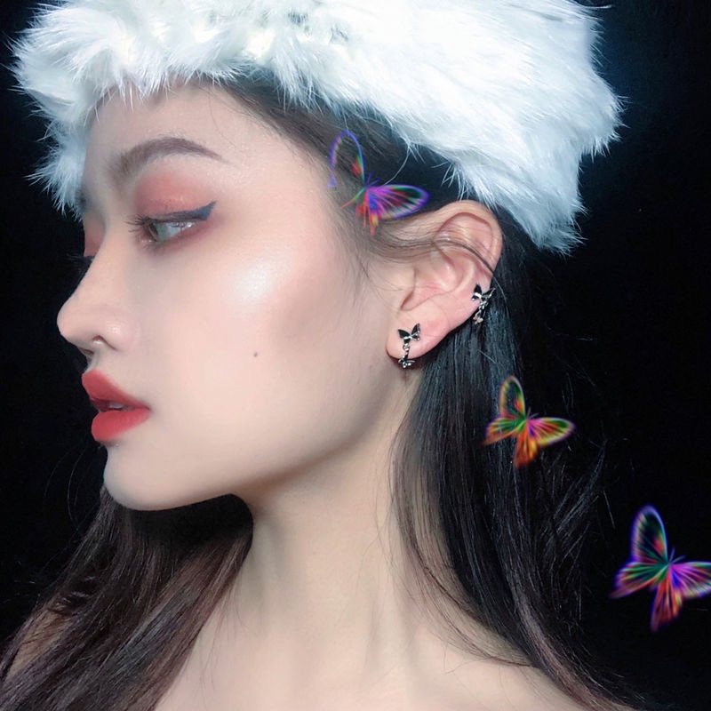 Bông Tai Mạ Bạc 925 Hình Bướm Đen Thời Trang