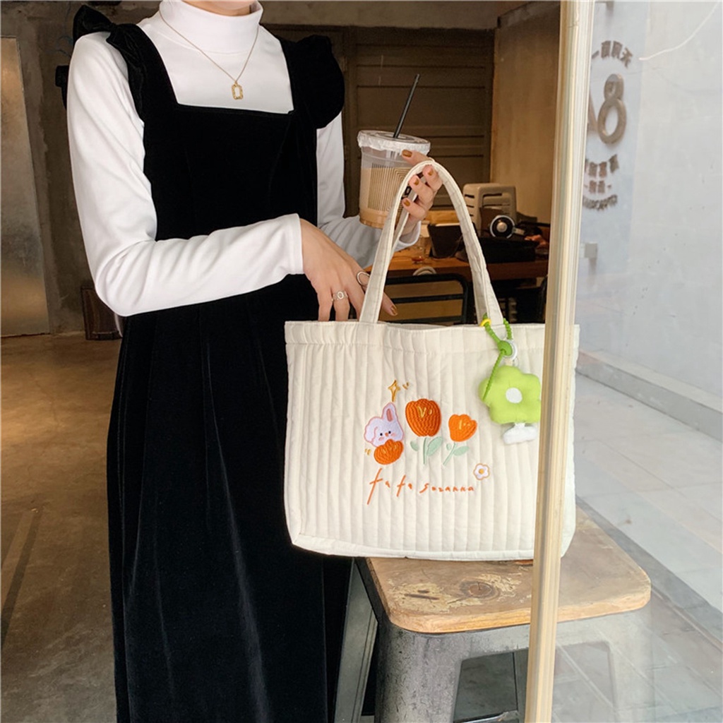 Túi tote vải Túi Canvas Đeo Vai Thêu Họa Tiết Đơn Giản Thời Trang Cho Nữ