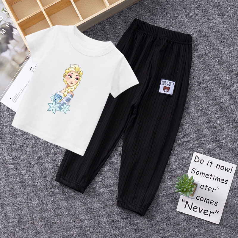 Bộ Đồ Gồm 2 Món Áo Sơ Mi Tay Ngắn In Hình Hoạt Hình + Quần Dành Cho Bé Gái 2-5 Tuổi